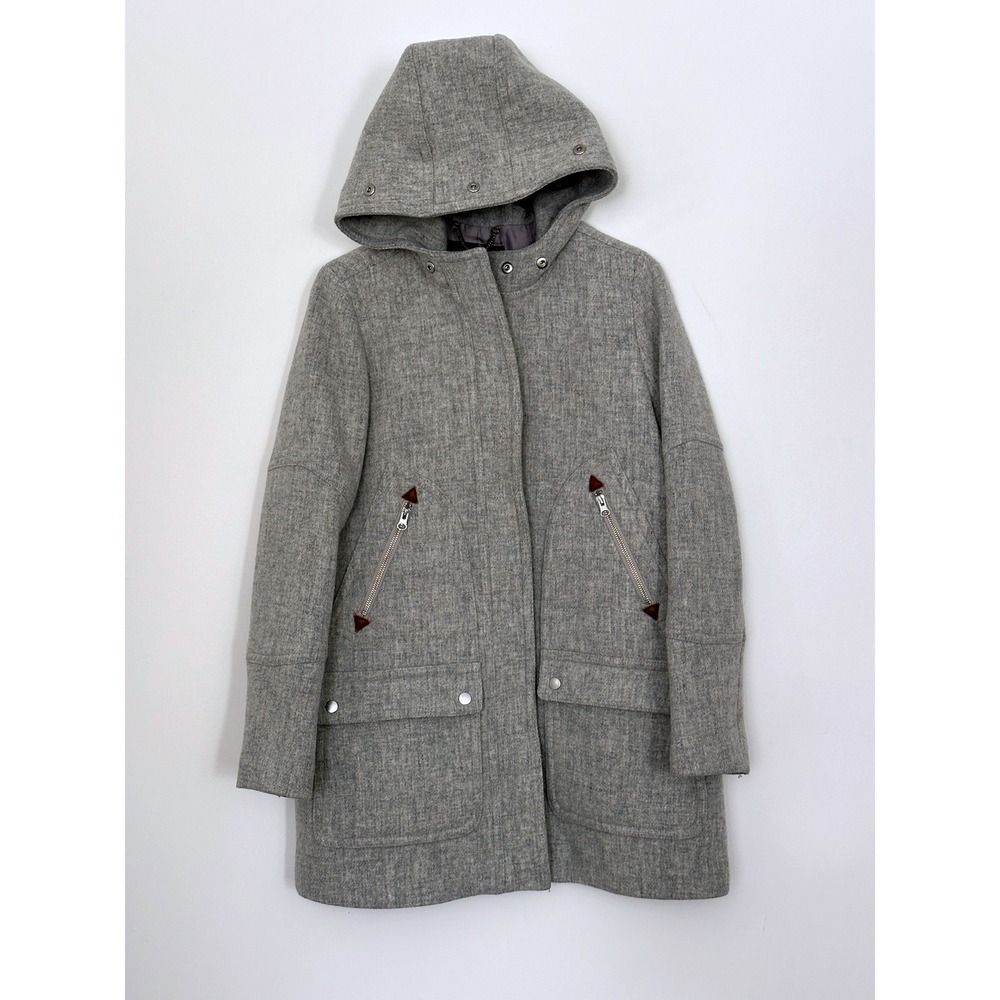 J.Crew Chateau Parka Italian Stadium Cloth Wool Blend Gray Hooded Coat Size 6